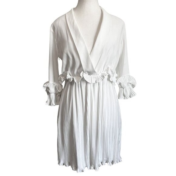 PRETTYLITTLETHING WHITE FRILL DETAIL PLEATED SKATER DRESS - - Picture 2 of 11